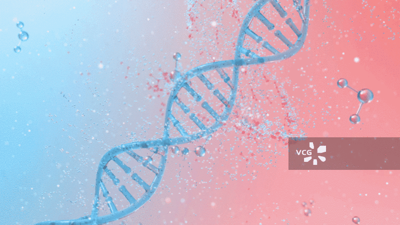 旋转的DNA与吸收的粒子3D渲染图片素材