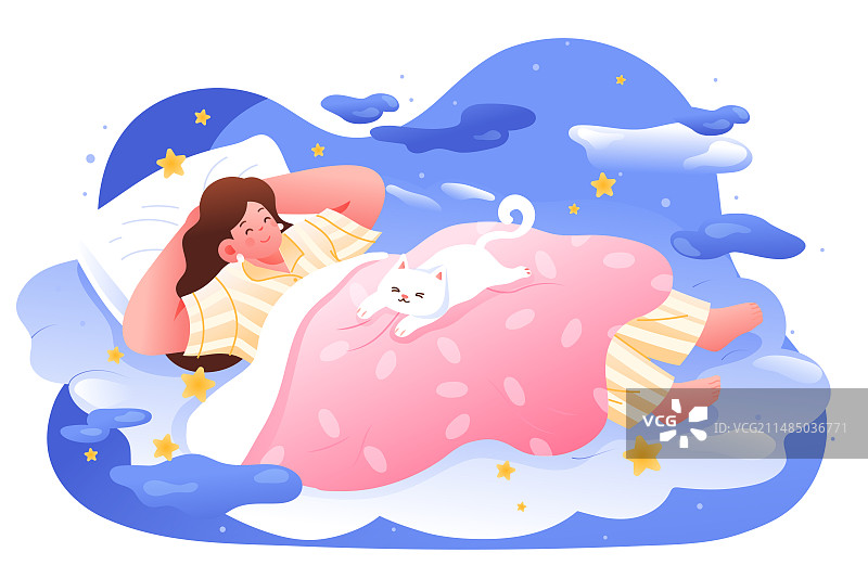 卡通世界睡眠日睡觉休息放松身体健康熟睡安详舒适休闲生活方式女孩少女女生居家电商促销背景渐变矢量插画图片素材