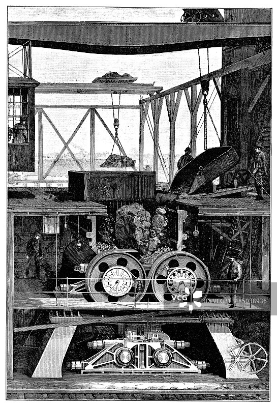 19世纪的铁矿石破碎机图片素材