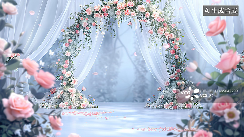 【AI数字艺术】婚礼鲜花孔门图片素材