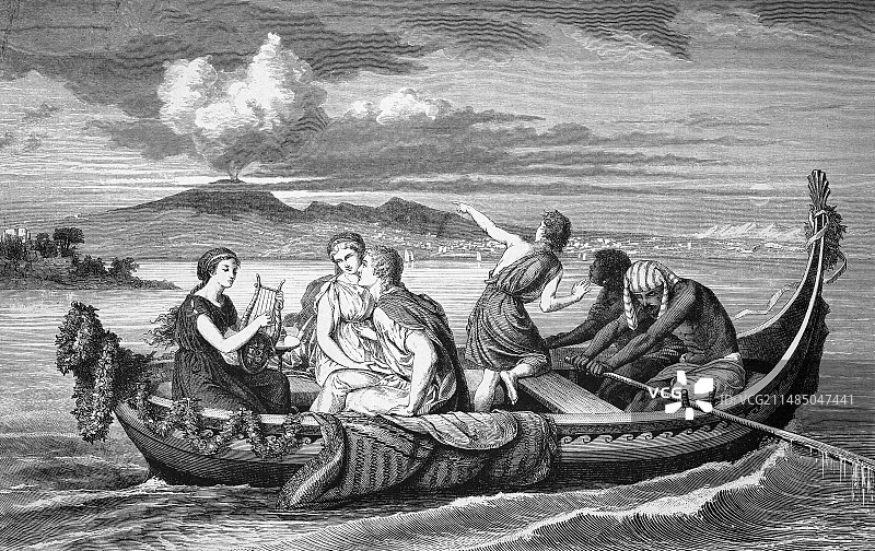 公元79年维苏威火山爆发图片素材