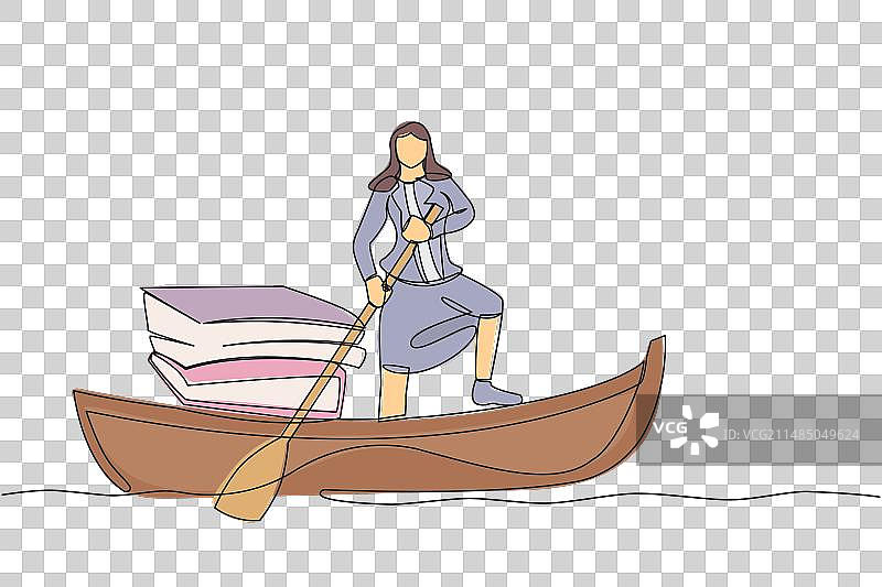 单线连续画女商人图片素材