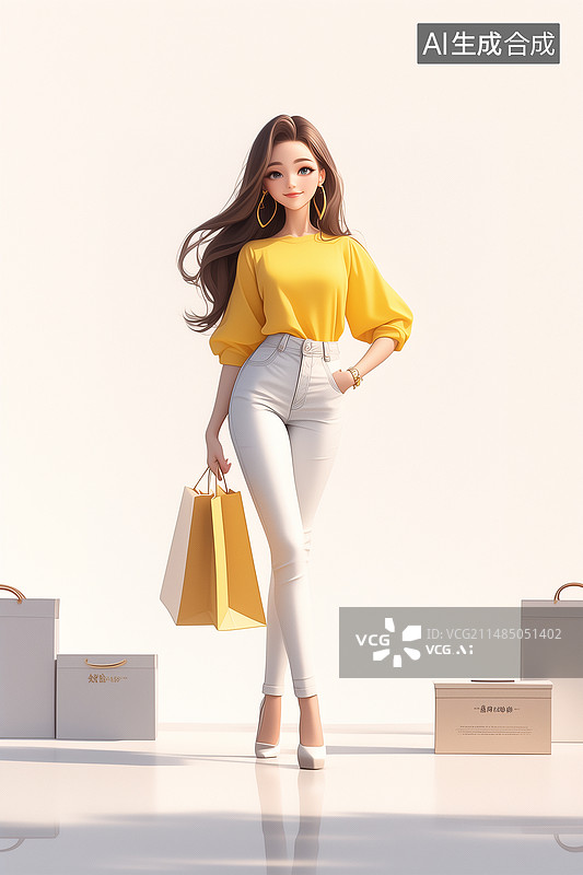【AI数字艺术】提着购物袋的中国都市女性图片素材
