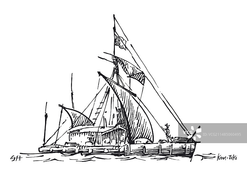 康提基筏木工艺品图片素材