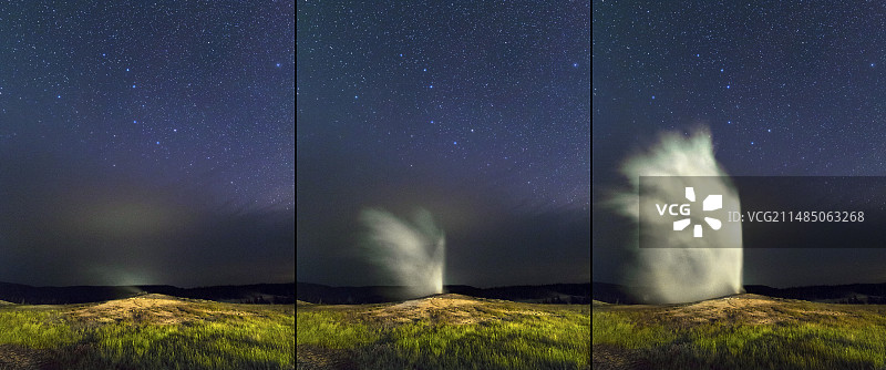老忠实间歇泉与大熊星座图片素材