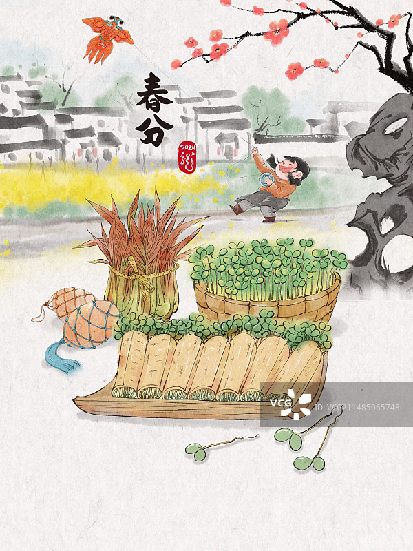春分节气-豆皮香椿芽-海报图片素材