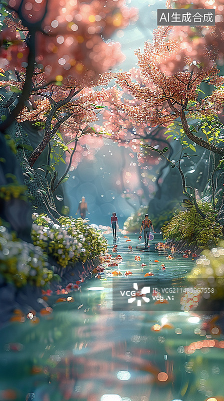【AI数字艺术】踏青微缩景观春天徒步踏青清新图片素材