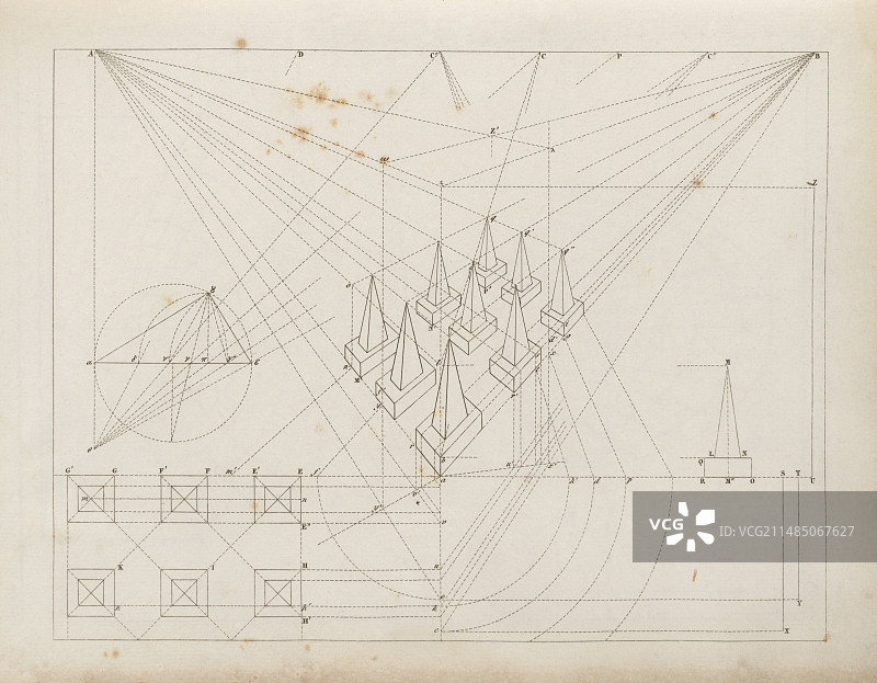 1821年线性透视图手绘图片素材