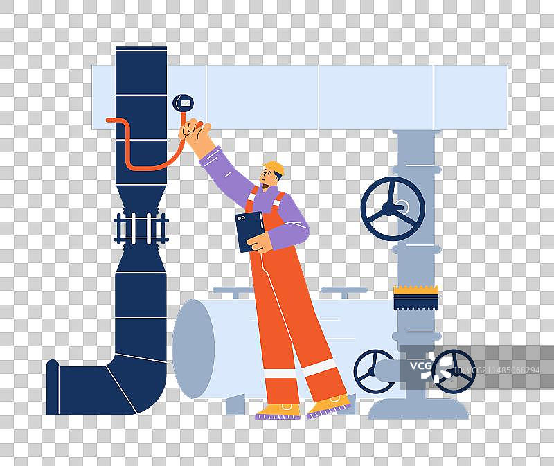 戴头盔的技术人员用平板电脑调整控制杆图片素材