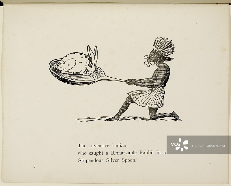 拿着兔子站在大勺子上的印度男人图片素材