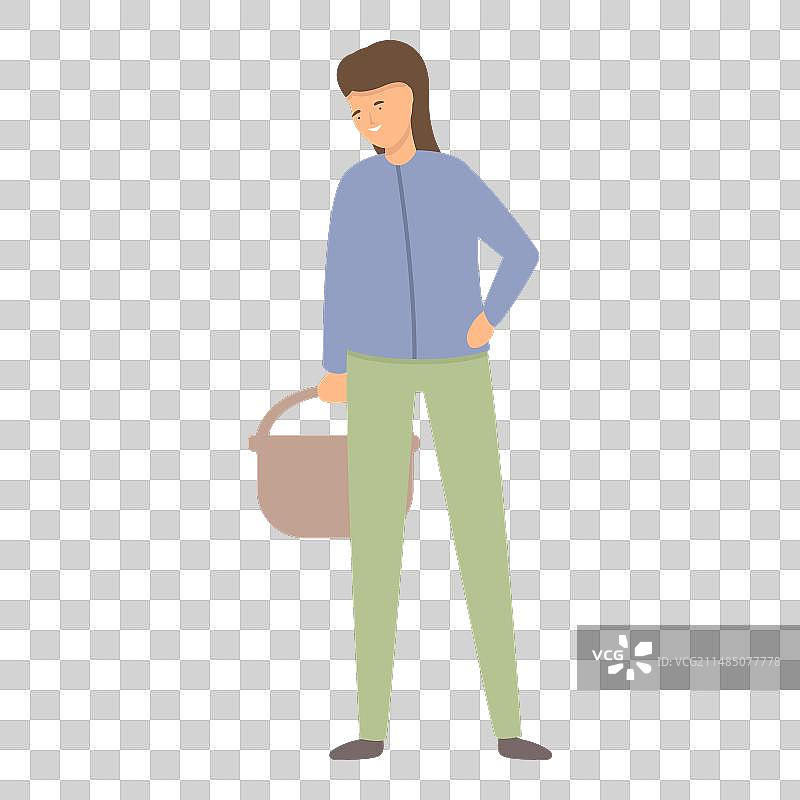 采蘑菇的年轻女孩卡通图标图片素材