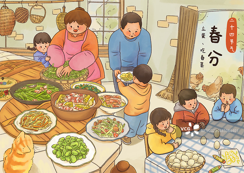 中国传统二十四节气农村家庭室内春分春天吃野菜春菜图片素材