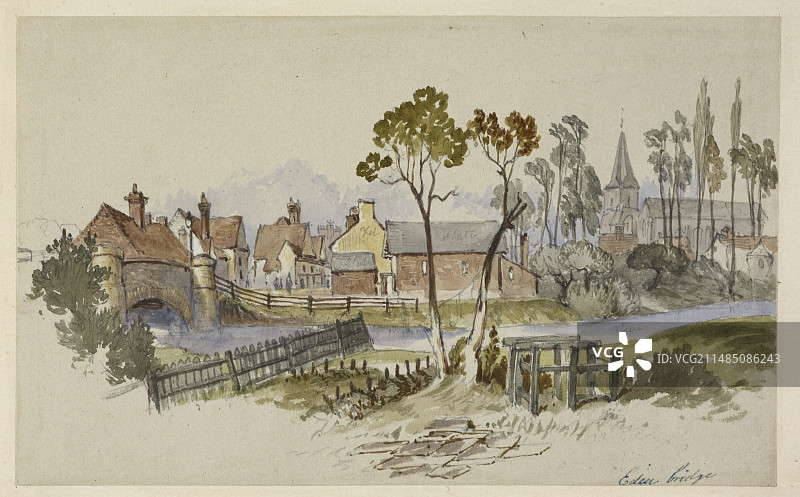 伊甸桥村水彩画图片素材