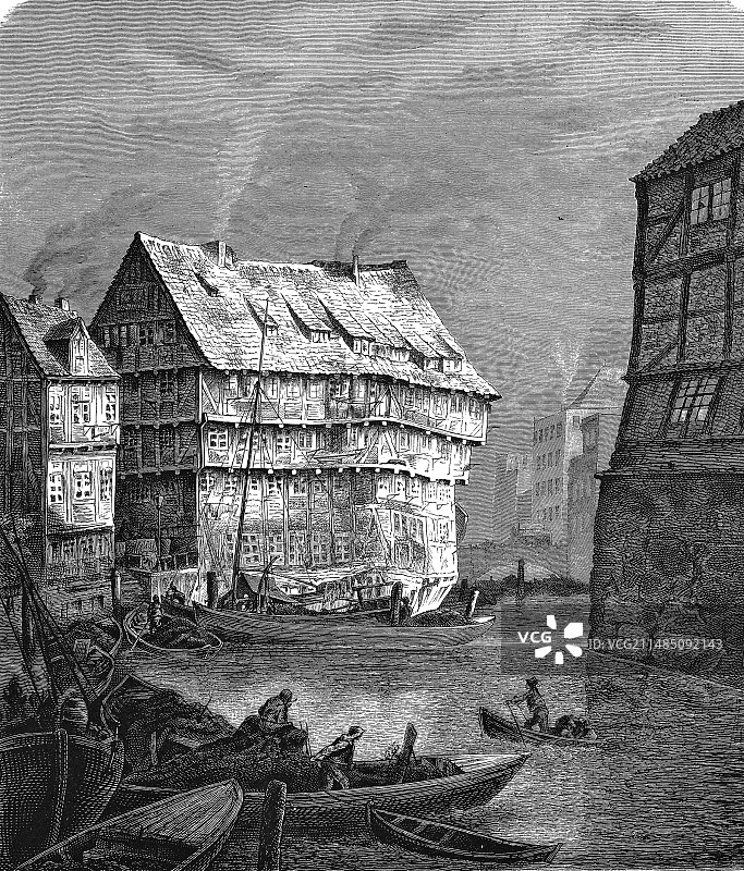 19世纪的德国汉堡运河图片素材