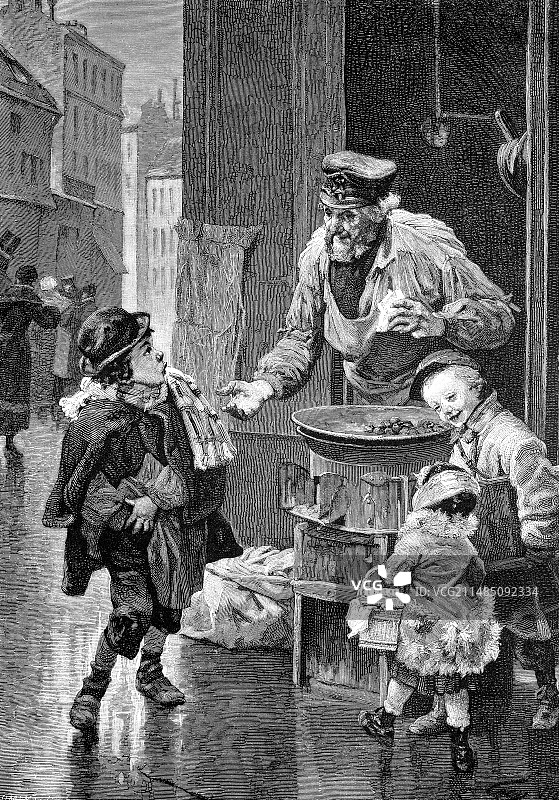 19世纪巴黎的栗子小贩图片素材