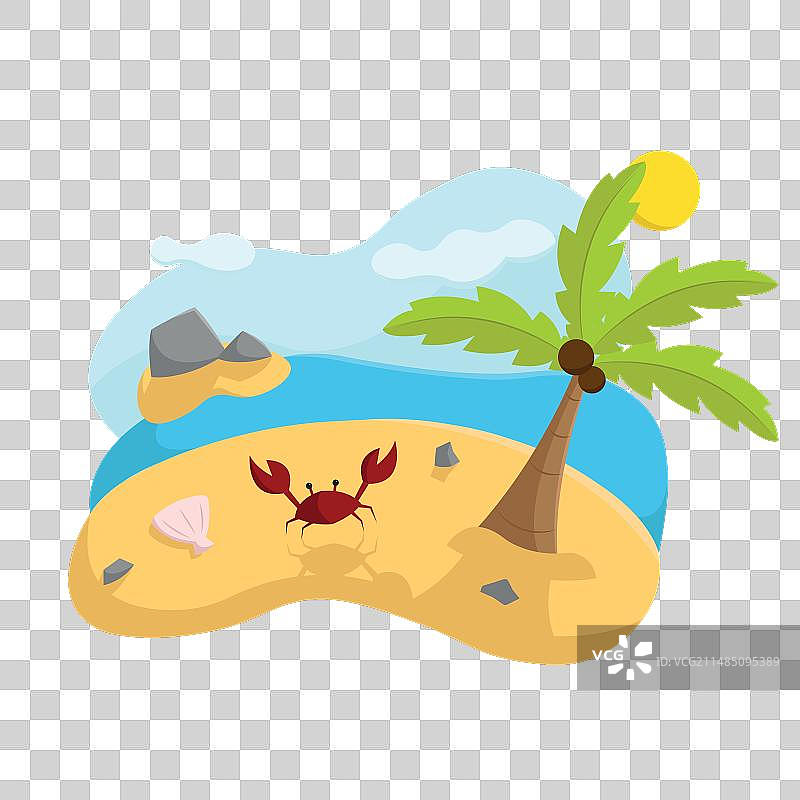 孤立的夏季海景与螃蟹和棕榈树图片素材