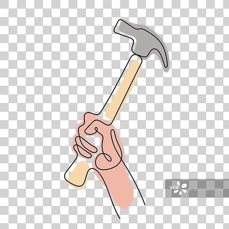 手持锤子单线图图片素材