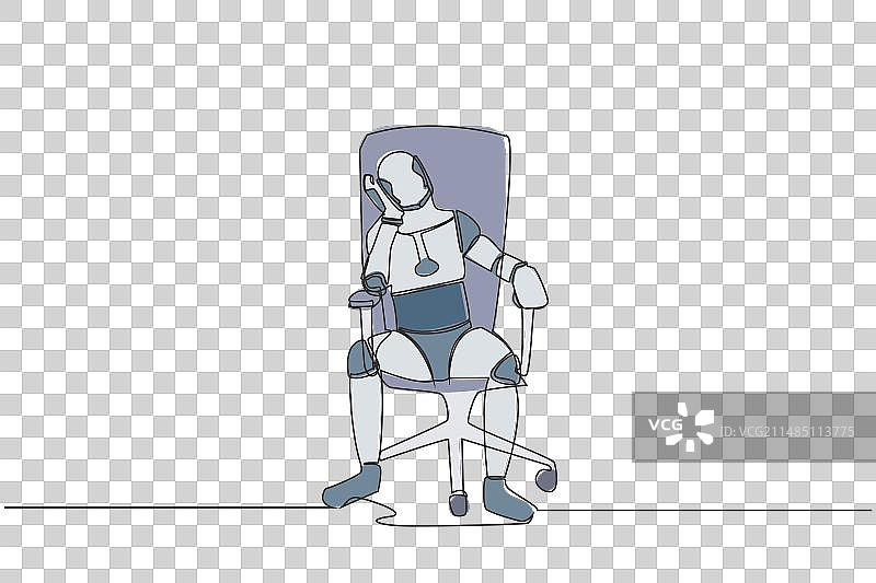 机器人在办公室工作的单线画图片素材