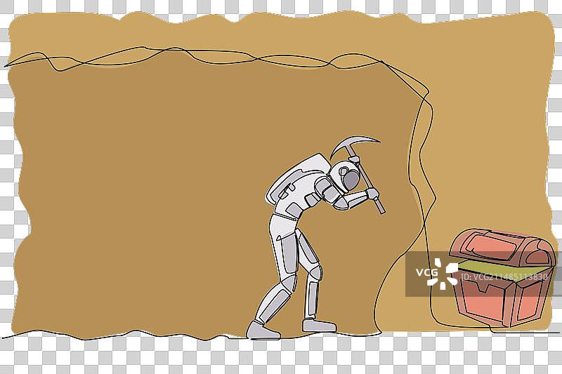 连续单线绘制的年轻宇航员图片素材