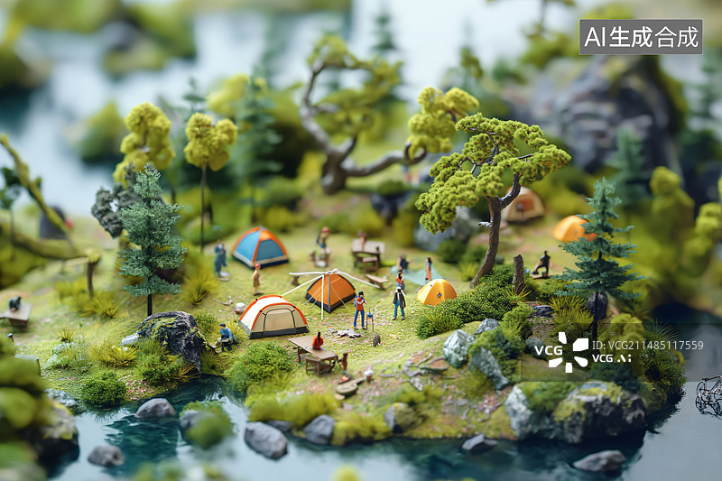 【AI数字艺术】微缩景观人群在户外旅行春游图片素材