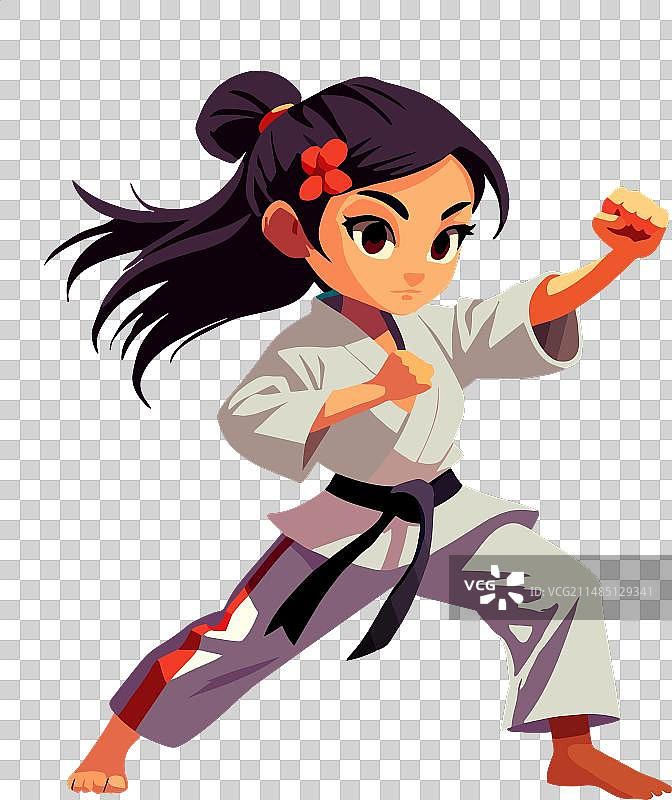 卡通：日本女孩练空手道图片素材
