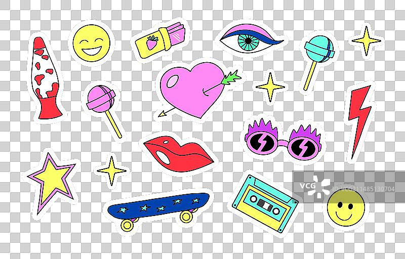 90年代复古设备和物品贴纸合集图片素材