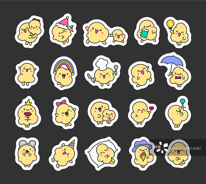 可爱的爆米花角色贴纸书签图片素材