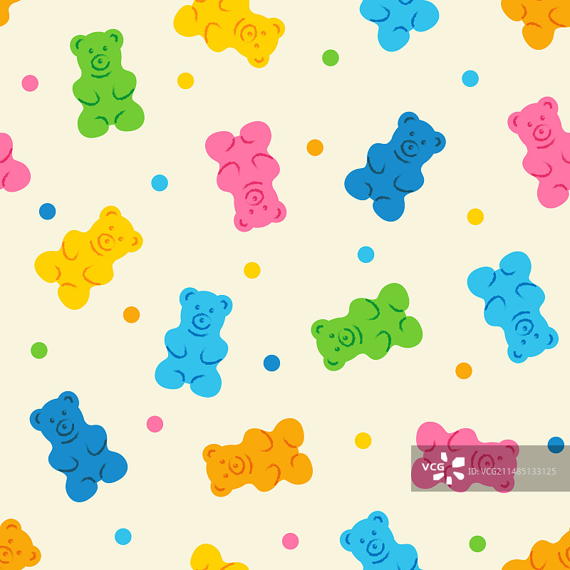 甜果冻糖果软糖熊无缝图案图片素材