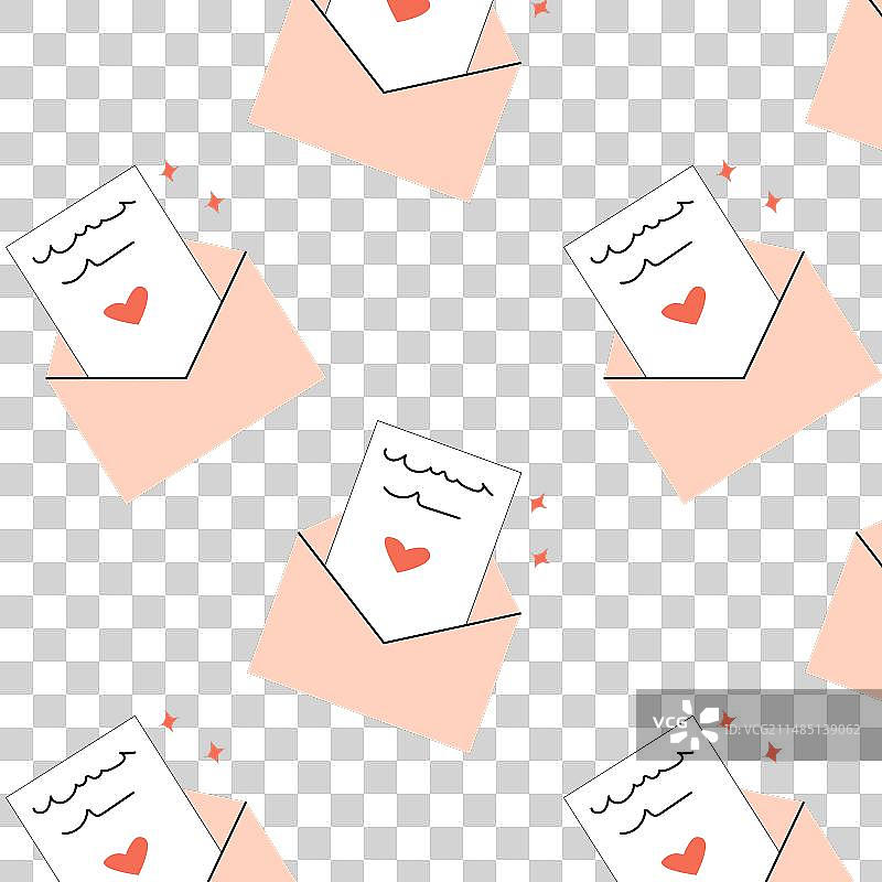 信封中带有红色爱心的情书涂鸦图片素材