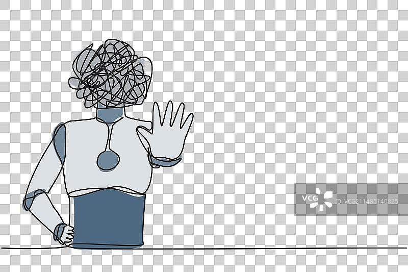 圆形机器人简笔连续线条画图片素材