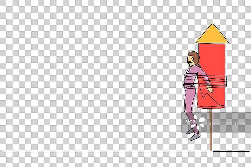 单线连续画女商人图片素材