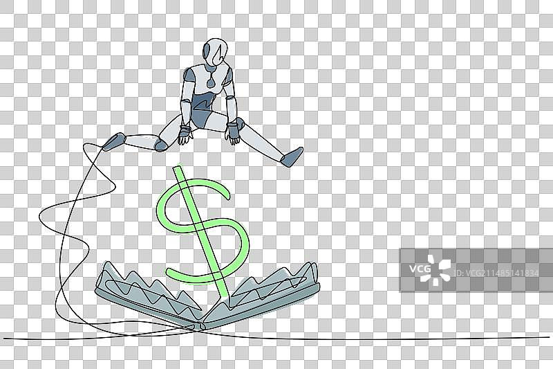 机器人跳跃连续线条画图片素材