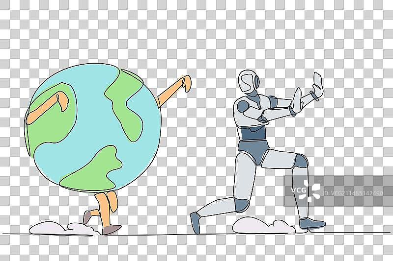 单线绘画：被追逐的压力机器人图片素材