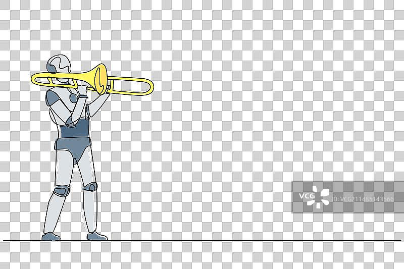 机器人演奏长号连续单线画图片素材