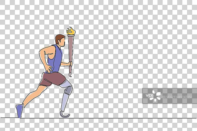 残疾青年单线连续绘画图片素材