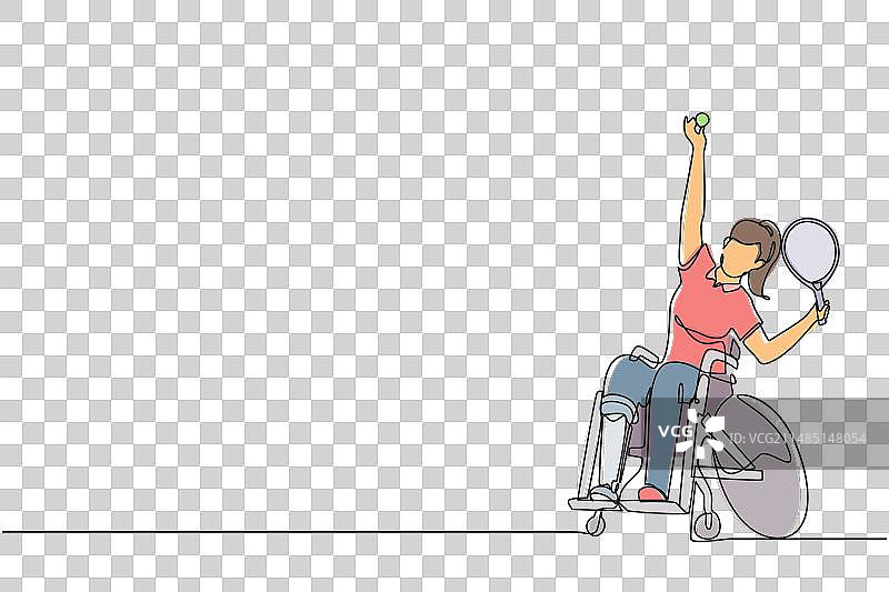 轮椅网球单线连续绘图图片素材