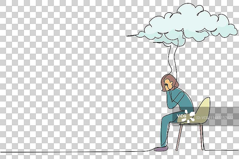 悲伤的女商人单线连续绘图图片素材