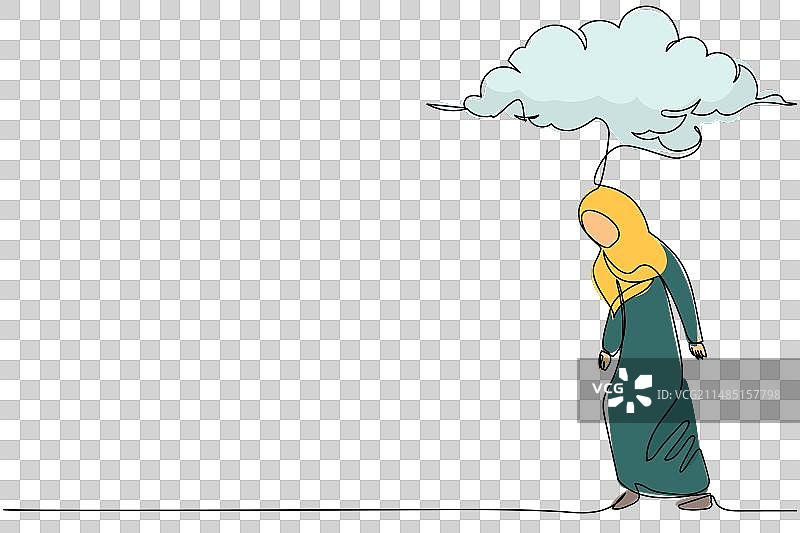连续单线画：不高兴的阿拉伯人图片素材