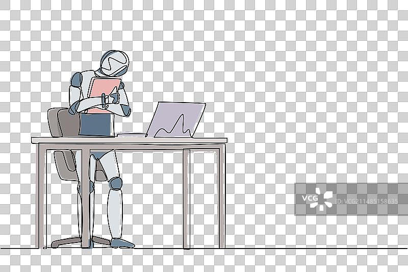 站立机器人连续单线画图片素材