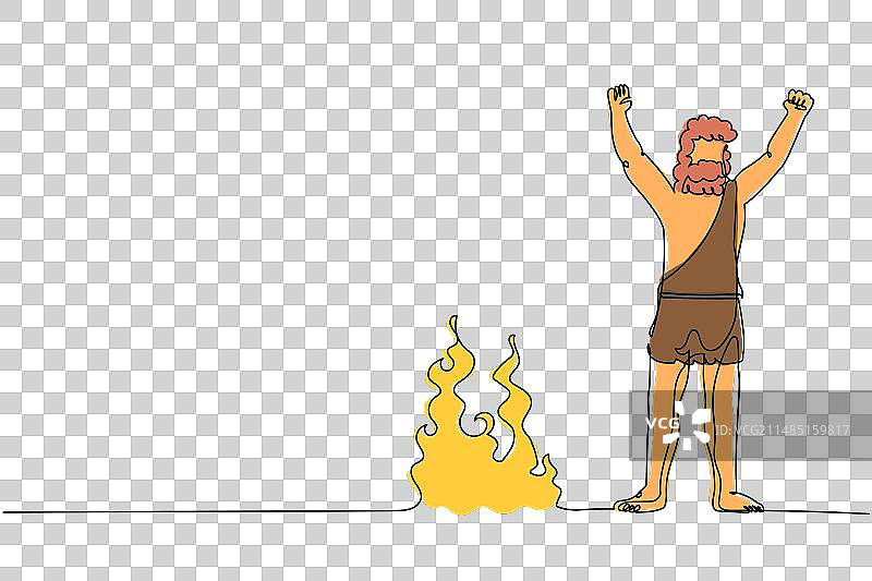 连续单线绘画：站立的穴居人图片素材