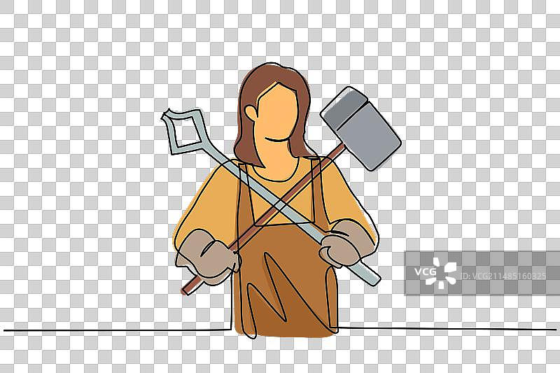 单线连续绘画：女铁匠图片素材