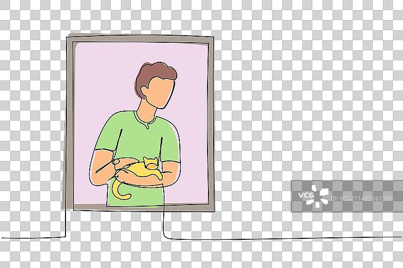 男子与猫的连续单线绘画图片素材