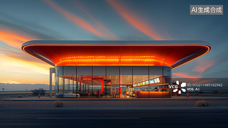 【AI数字艺术】充电站加油站与汽车广告背景图图片素材