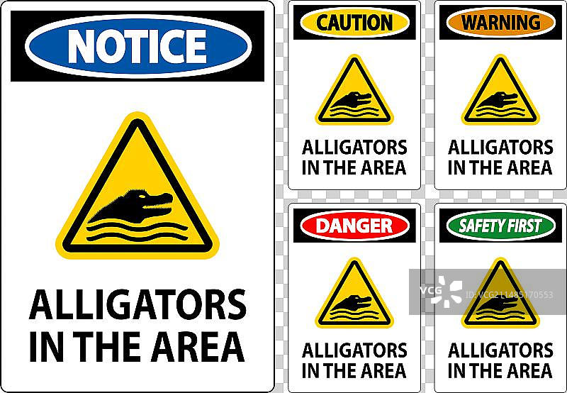 该区域有鳄鱼出没的危险警告标志图片素材