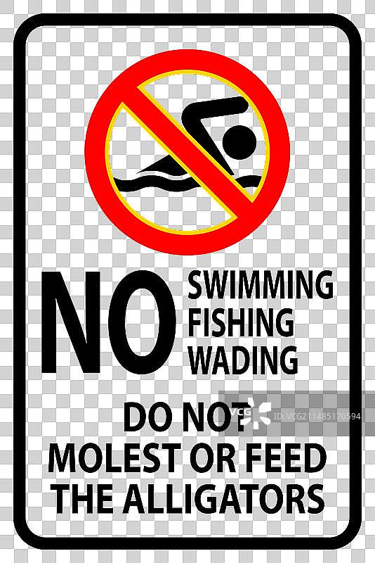 鳄鱼警告标志：禁止游泳、钓鱼和涉水图片素材