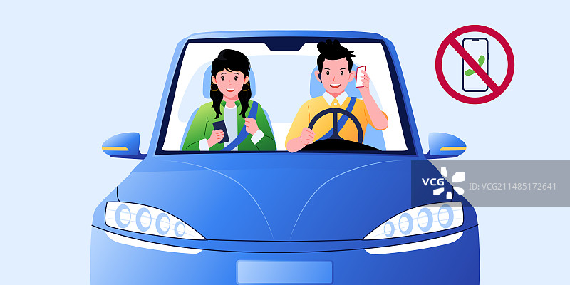 一个男子正在开车手里拿着手机矢量插画图片素材