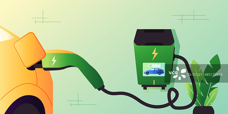 家用汽车充电器正在给汽车充电矢量插画图片素材