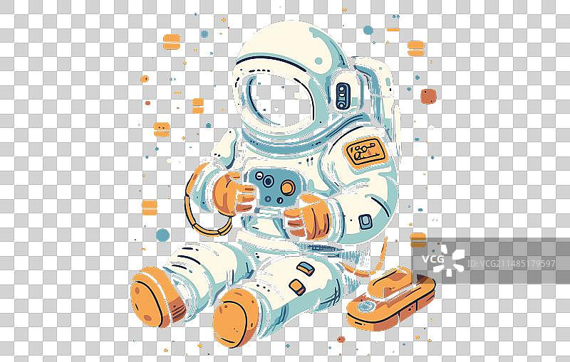 可爱的宇航员在游戏手柄上放松图片素材