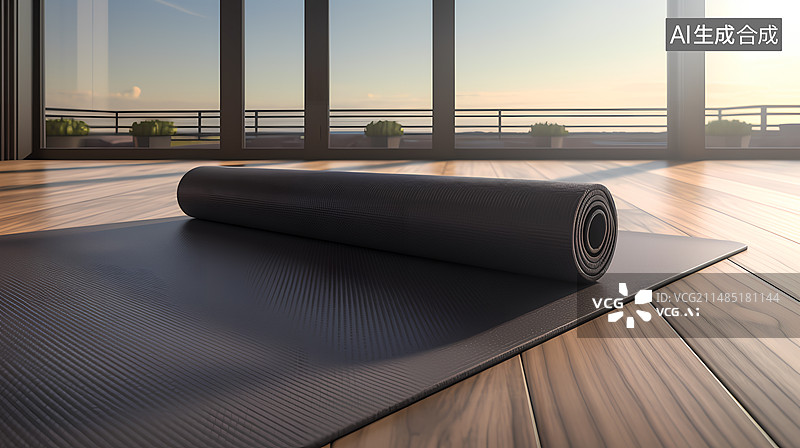 【AI数字艺术】地板上的瑜伽垫图片素材
