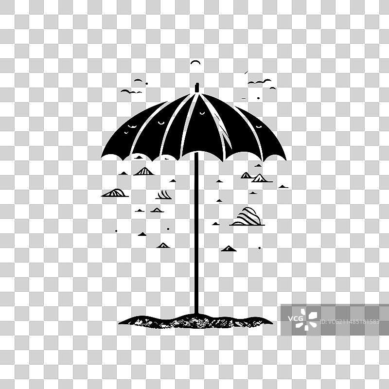 手绘黑色海滩伞图标图片素材